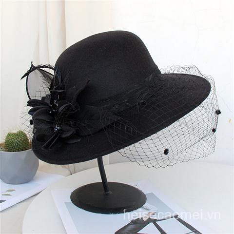 British large brim woolen hat autumn and winter banquet ladies temperament retro mesh fashion hat Korean style hat fashion ZOJF