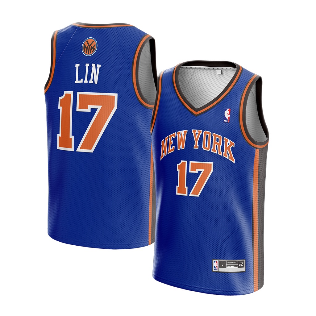 Áo Thun Bóng Rổ NBA Baju Kaos Costum Màu Xanh Dương Số 17 Lin New York Knicks