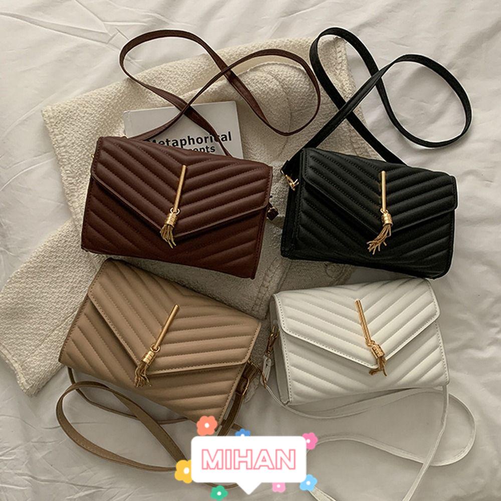 Túi Đeo Chéo Vai Bằng Da PU Màu Trơn Họa Tiết Thêu Thời Trang Cho Nữ MIHAN1