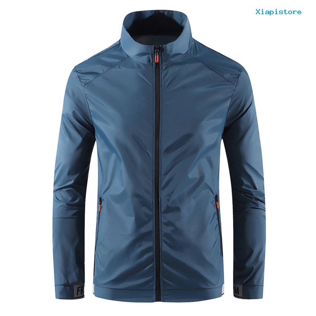 Áo Khoác Thể Thao Cổ Đứng Siêu Mỏng Chống Tia UV Có Túi Khóa Kéo Thoáng Khí Cho Nam