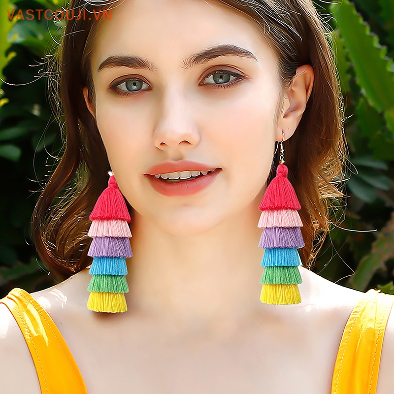 1 Cặp Bông Tai Tua Rua Dáng Dài Phong Cách Bohemian Thời Trang Mùa Hè Cho Nữ
