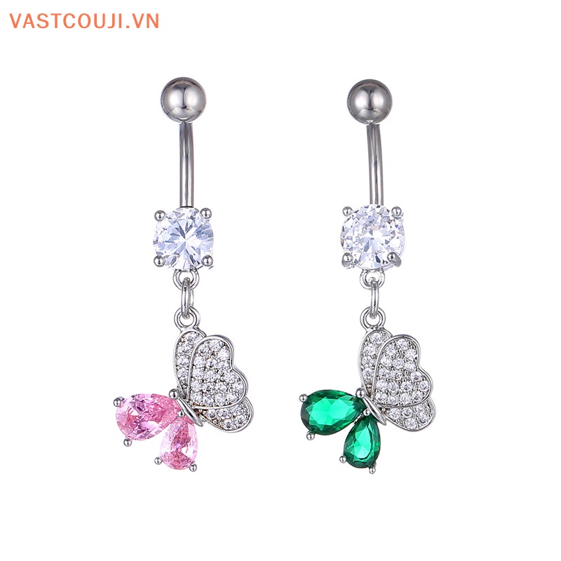 Khuyên Rốn Hình Bướm Bằng Thép Không Gỉ Đính Đá Zircon Thời Trang Cho Nữ