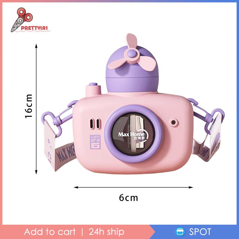 Bình Nước Hình Máy Ảnh Dung Tích 550ml Có Ống Hút Và Dây Đeo Cho Bé