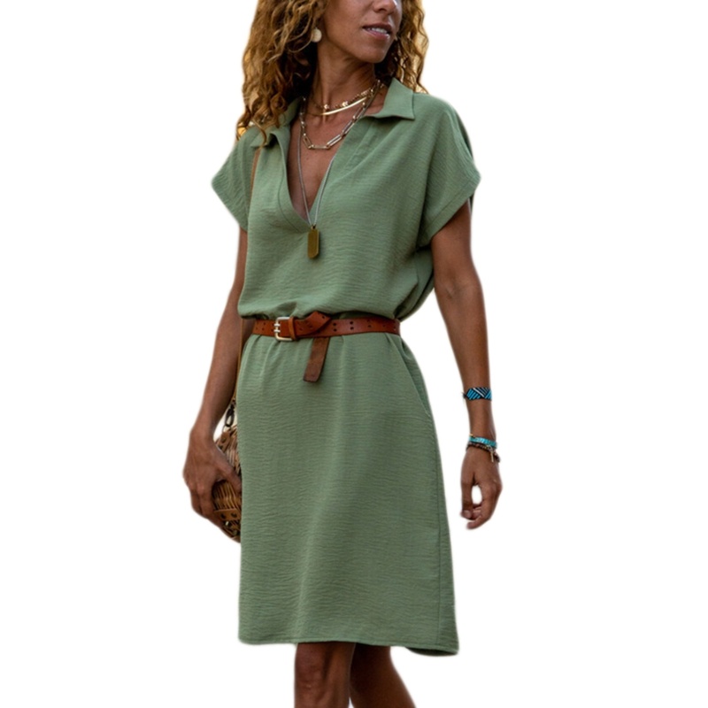 Đầm Ngắn Dáng Rộng Cổ Chữ V Màu Sắc Đơn Giản Thời Trang Xuân Hè Xinh Xắn Cho Nữ