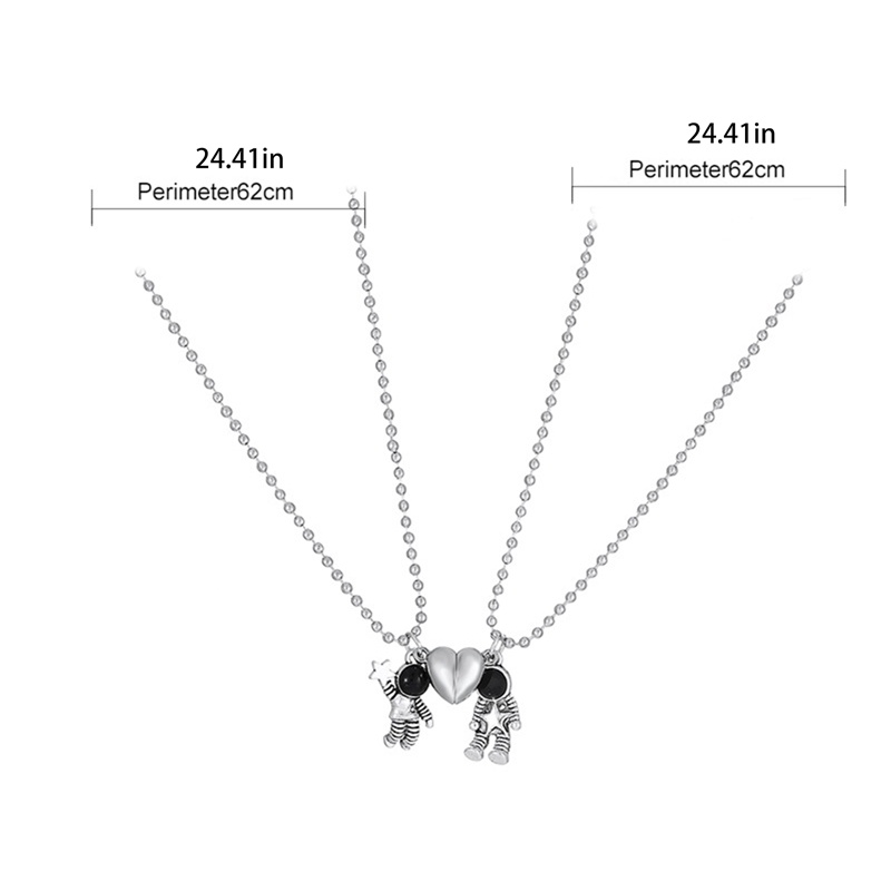 Bộ 2 Vòng cổ Mặt Hình Phi Hành Gia / Trái Tim Có Từ Tính Thiết Kế Tối Giản Thời Trang Cho Cặp Đôi