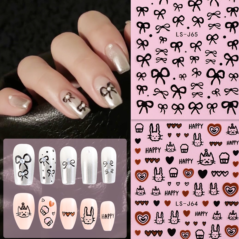 ♕ 1 miếng dán trang trí móng tay hình chú mèo dễ thương sinh nhật hình trái tim Hoạt hình dán mặt sau miếng dán trang trí móng tay Công cụ làm móng cho tiệm nail 2 thiết kế TUYỆT VỜI
