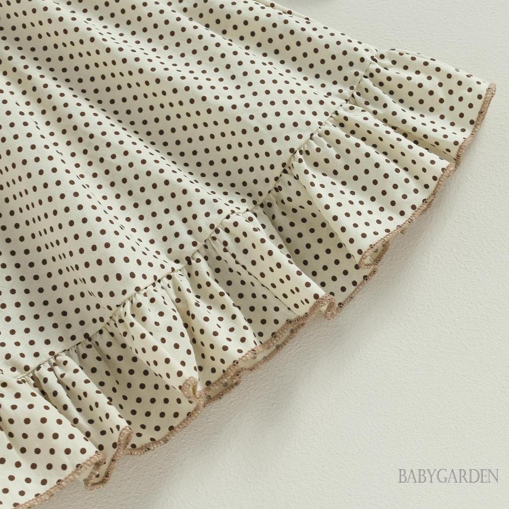 Đầm Tay Dài Cổ Tròn Họa Tiết Chấm Bi Dành Cho Bé Gái 3-7 Tuổi