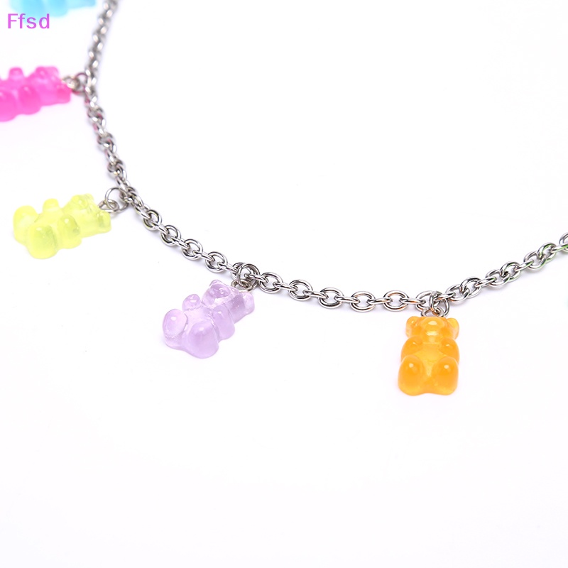 {Ffsd} Vòng cổ Bằng Thép Titan Màu Kẹo Hình Gấu Hoạt Hình Thủ Công Cho Nữ * Giảm Giá Hot