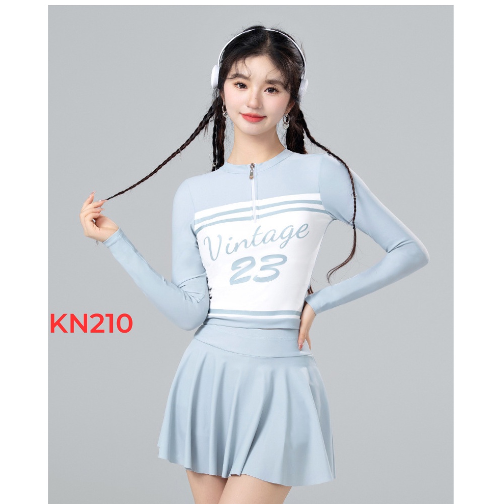 Đồ bơi nữ áo croptop tay dài kèm váy KN210