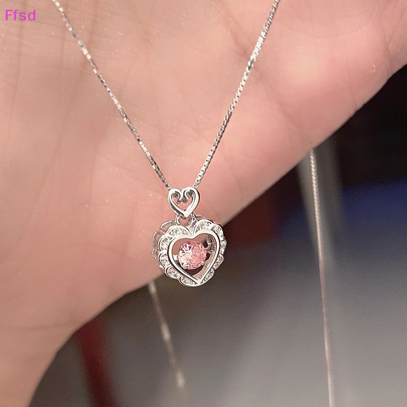 {Ffsd} Vòng cổ Bạc Mặt Hình Trái Tim Rỗng Màu Hồng Thời Trang Vintage Thanh Lịch Làm Quà Tặng Đám Cưới Cho Nữ