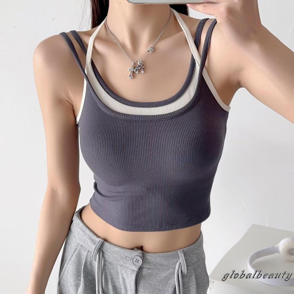 Áo Không Tay Cổ Yếm Màu Sắc Tương Phản Thời Trang Mùa Hè Cho Nữ