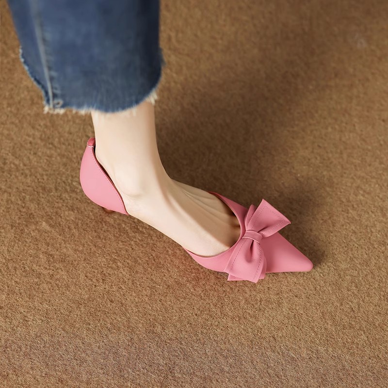 Duoya Tóc Thẳng ~ [Hàng Có Sẵn] Giày Sandal Cao Gót Da Thật Mềm Đính Nơ To Dễ Phối Đồ Cho Nữ Miễn Phí Vận Chuyển