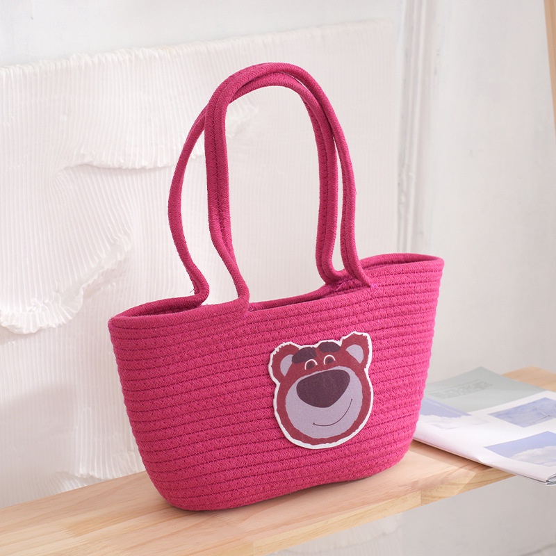 Túi Xách Dây Thừng cotton Sức Chứa Lớn Hình Gấu / Dâu Tây Dễ Thương Thời Trang Cho Mẹ Và Bé Đi Mua Sắm Du Lịch