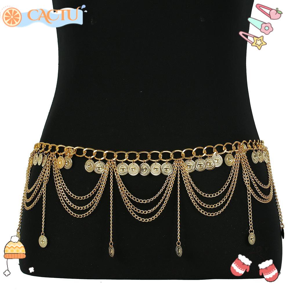 CACTU Thắt Lưng Dây Xích Kim Loại Đính Pha Lê Thời Trang