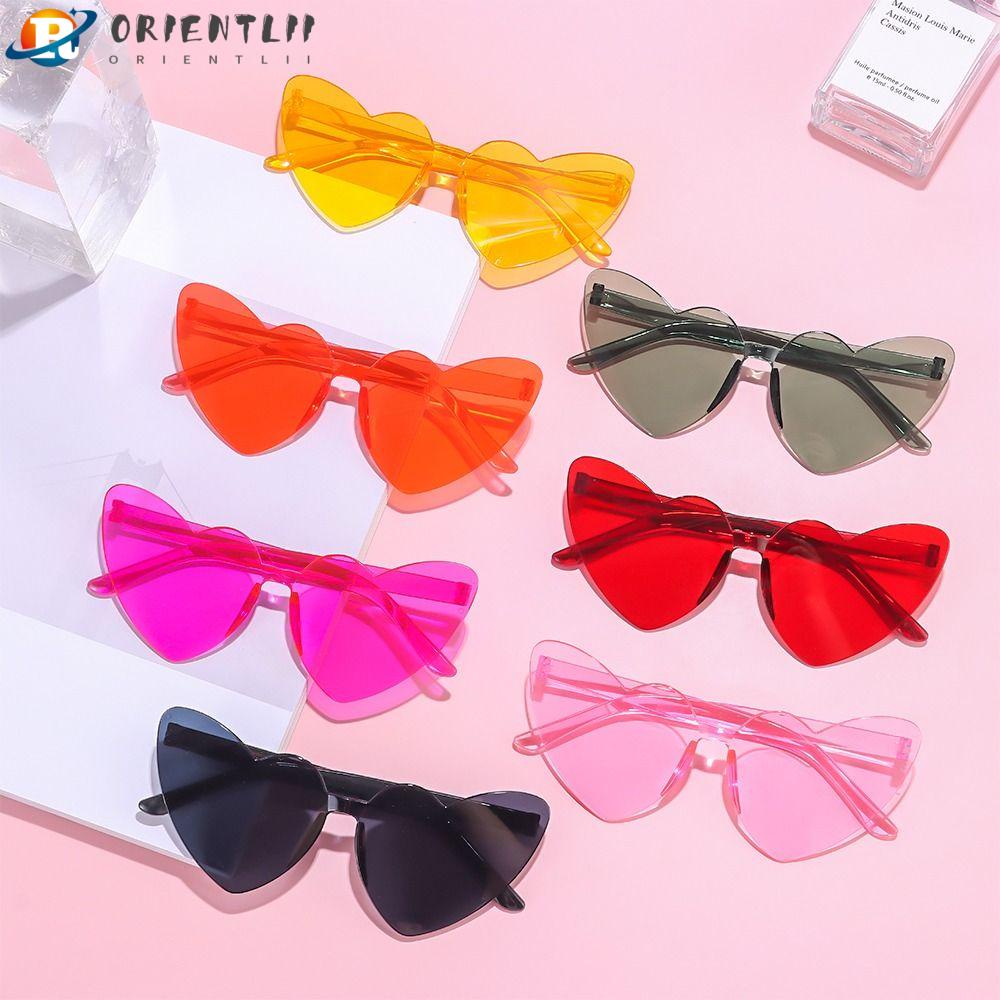 ORIENTLII Kính Mát Hình Trái Tim Không Vành Chống Tia UV400 Dễ Thương Cho Đi Biển / Du Lịch