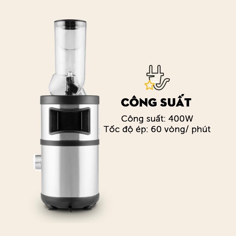 Máy Ép Chậm KLARSTEIN, Máy Ép Trái Cây, Hoa Quả, Công Suất 400W, Dung Tích 1L, Nhập Đức, BH 12 Tháng, Shop Authentic