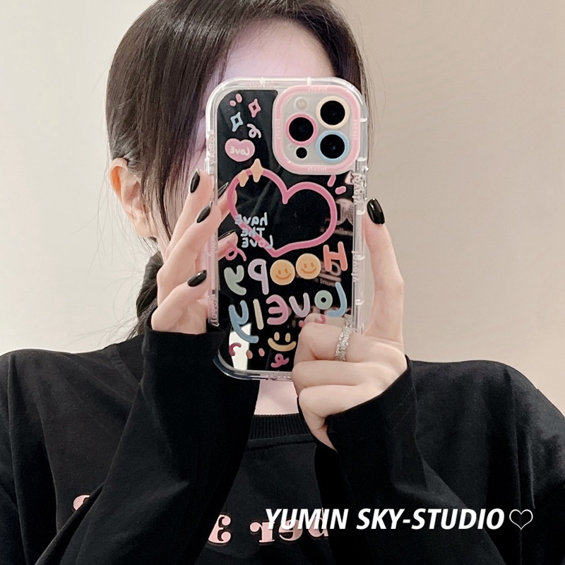 Ốp Điện Thoại Họa Tiết Hoạt Hình Trái Tim Graffiti Tráng Gương Chống Rơi Cho Iphone 14promax 13 11 14pro 13pro 14
