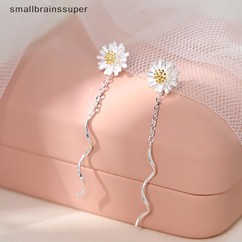 1 Đôi Bông Tai Bạc Dáng Dài Hình Hoa Cúc Phối Tua Rua Thời Trang Cho Nữ SBS