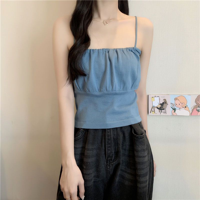 Áo Dệt Kim Sát Nách Dáng Ngắn Phong Cách Pháp Thời Trang Cho Nữ