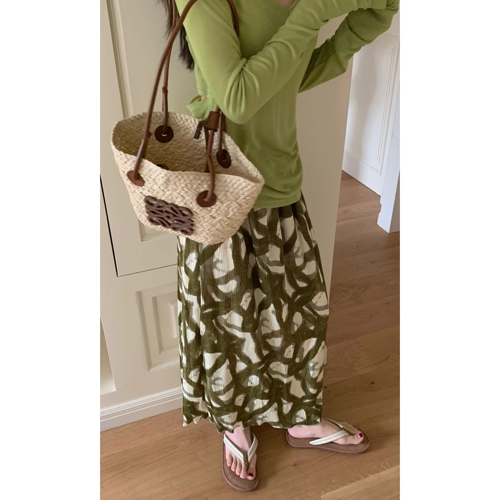 SUXI Chân Váy Dáng Rộng Họa Tiết Màu Nhuộm Phong Cách Vintage Thời Trang Mùa Hè