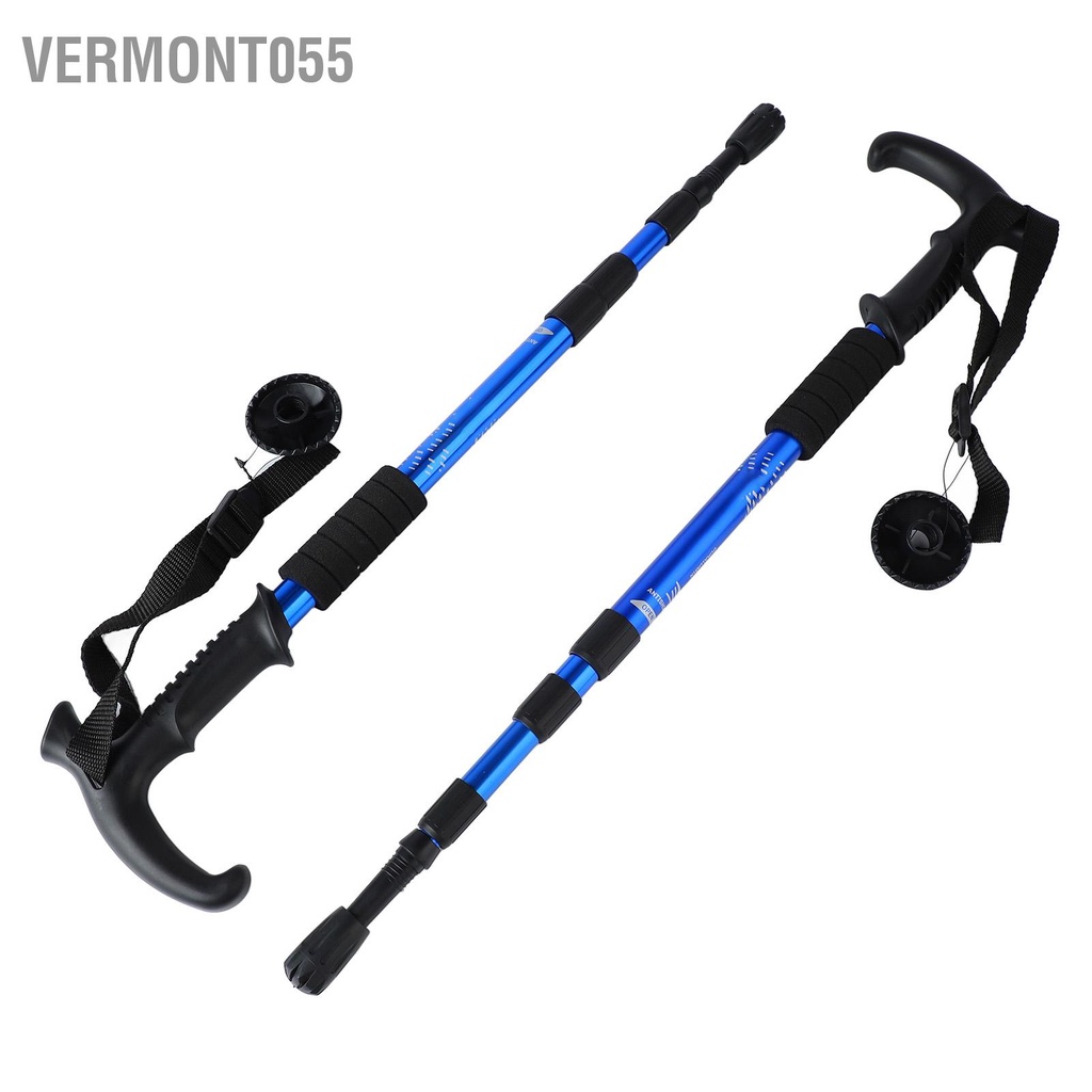 Vermont055 2 Gậy Có Thể Thu Vào 4 Phần Tay Cầm Cong Hợp Kim Nhôm Leo Núi Cho Đi Bộ Đường Dài Màu Xanh