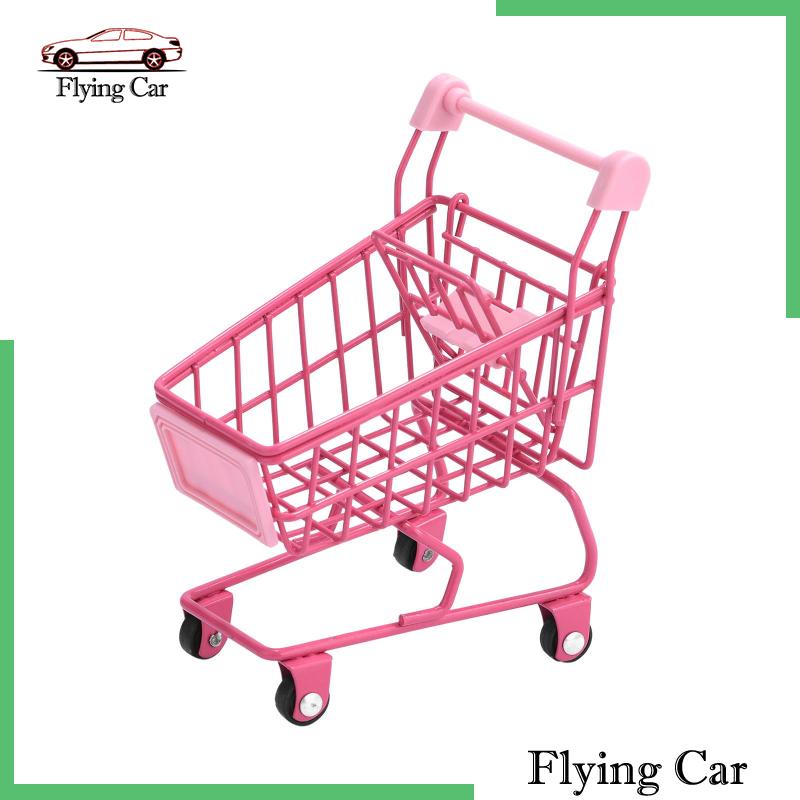 Xe Đẩy Mua Sắm Mini Trang Trí Nội Thất Nhà Búp Bê Kèm Giá Đỡ Đồ Trang