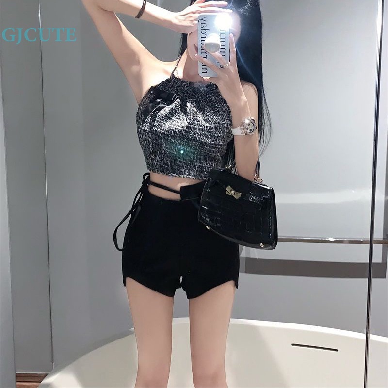 Quần Short Lưng Cao Màu Đen Gợi Cảm Thời Trang Cho Nữ