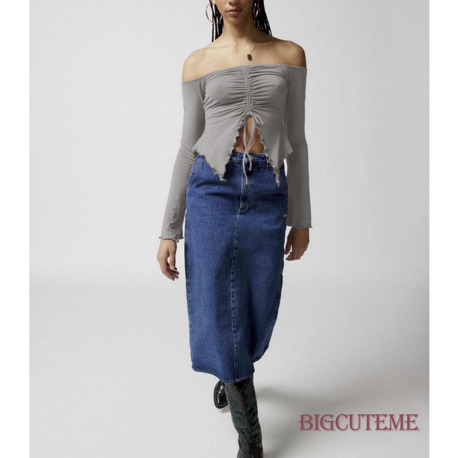 Áo Croptop Trễ Vai Tay Dài Màu Sắc Thời Trang Cho Nữ