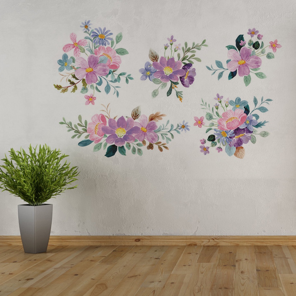 Miếng Dán Tường Bằng PVC Họa Tiết Hoa Màu Sắc Tươi Sáng Có Thể Tháo Gỡ Trang Trí Nhà Cửa