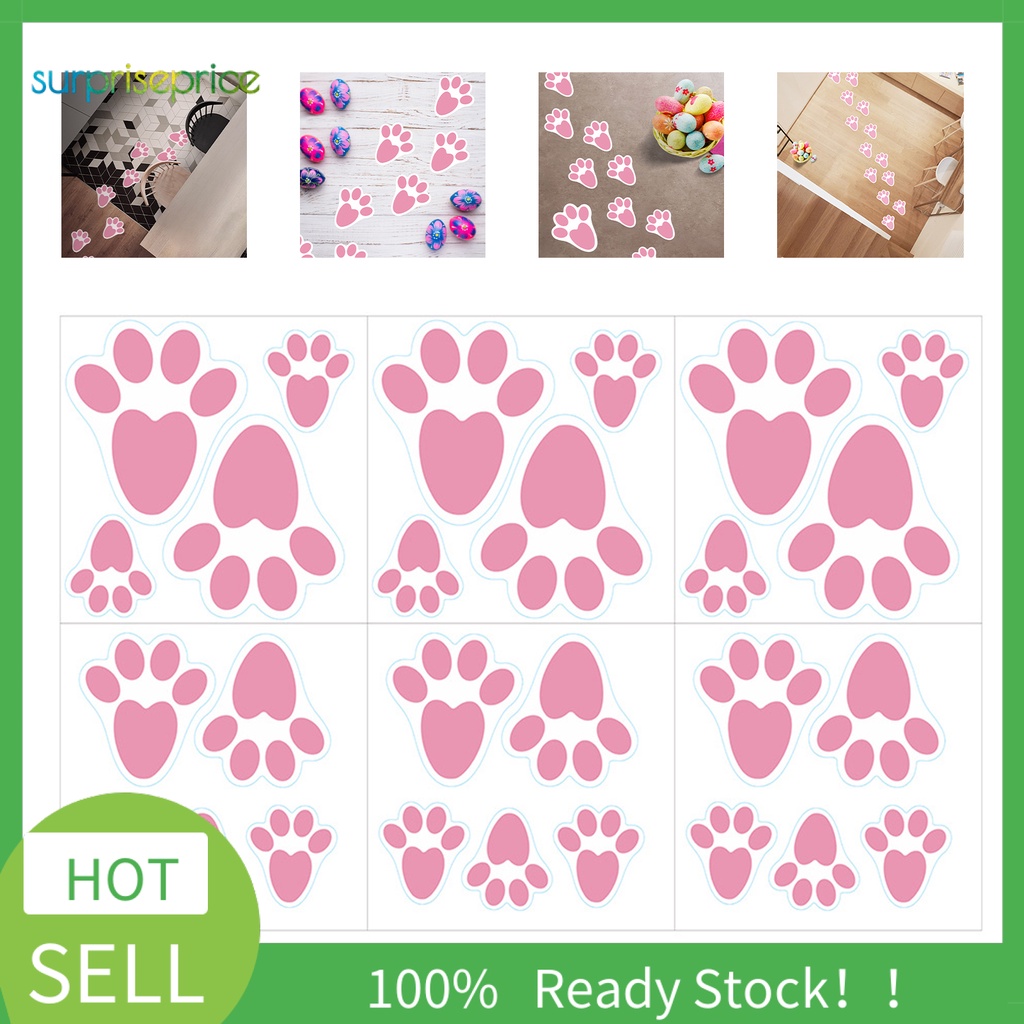 Set 6 Miếng Dán Tường / Sàn Nhà Hình Dấu Chân Thỏ Phục Sinh Độc Đáo Trang Trí Nhà Cửa