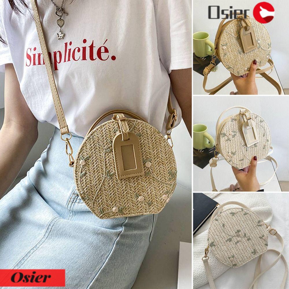 OSIER1 Túi Xách Đan Cói Dáng Tròn Thời Trang Mùa Hè Xinh Xắn