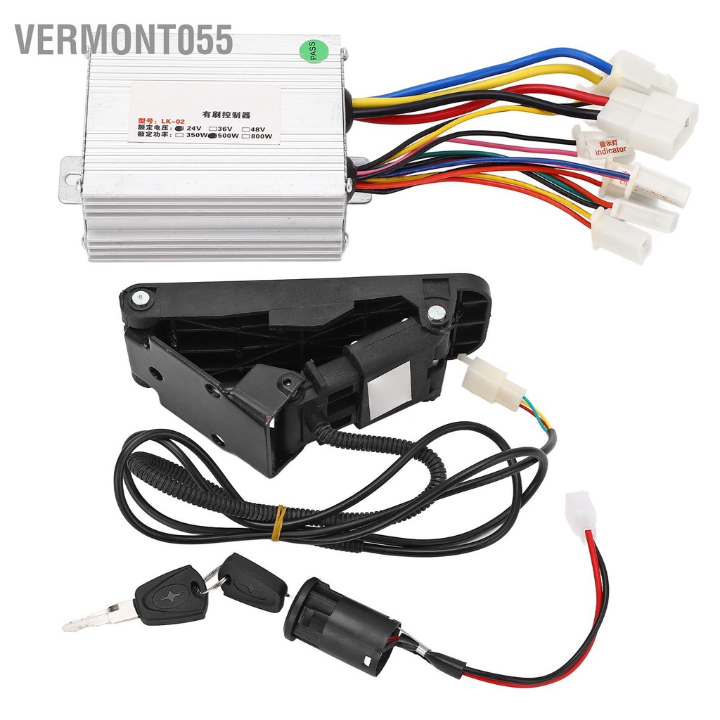 Vermont055 Bộ điều khiển động cơ tốc độ 24V 500W và bàn đạp ga có phím khóa cho xe điện Scooter
