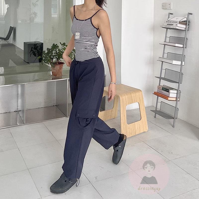 Quần Dài Màu Sắc Đơn Giản Phối Dây Rút Cá Tính Cho Nữ