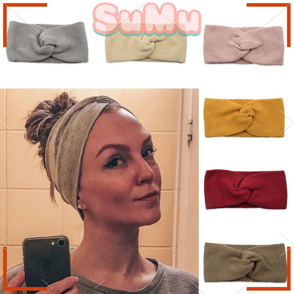 SUMU Băng Đô Cài Tóc Bản Rộng Co Giãn Màu Trơn Mới