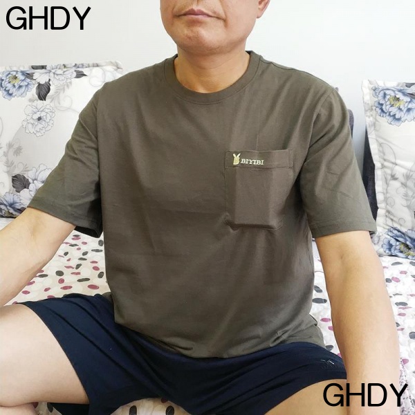 Áo Thun Cotton Tay Ngắn Có Túi Plus Size Thời Trang Mùa Hè Cho Nam Trung Niên