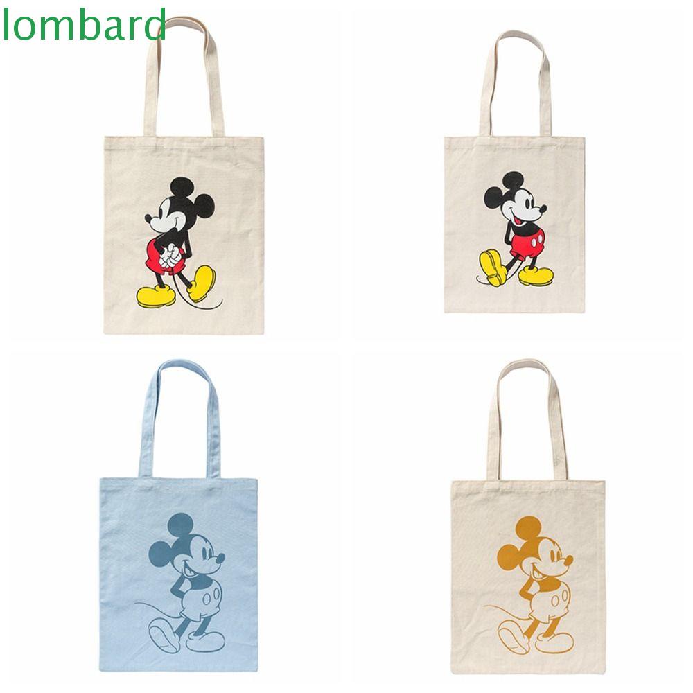 LOMBARD Túi Xách Đeo Vai Vải Canvas In Hoạt Hình Chuột Mickey Dễ Thương Có Thể Gập Lại Cho Đường Phố