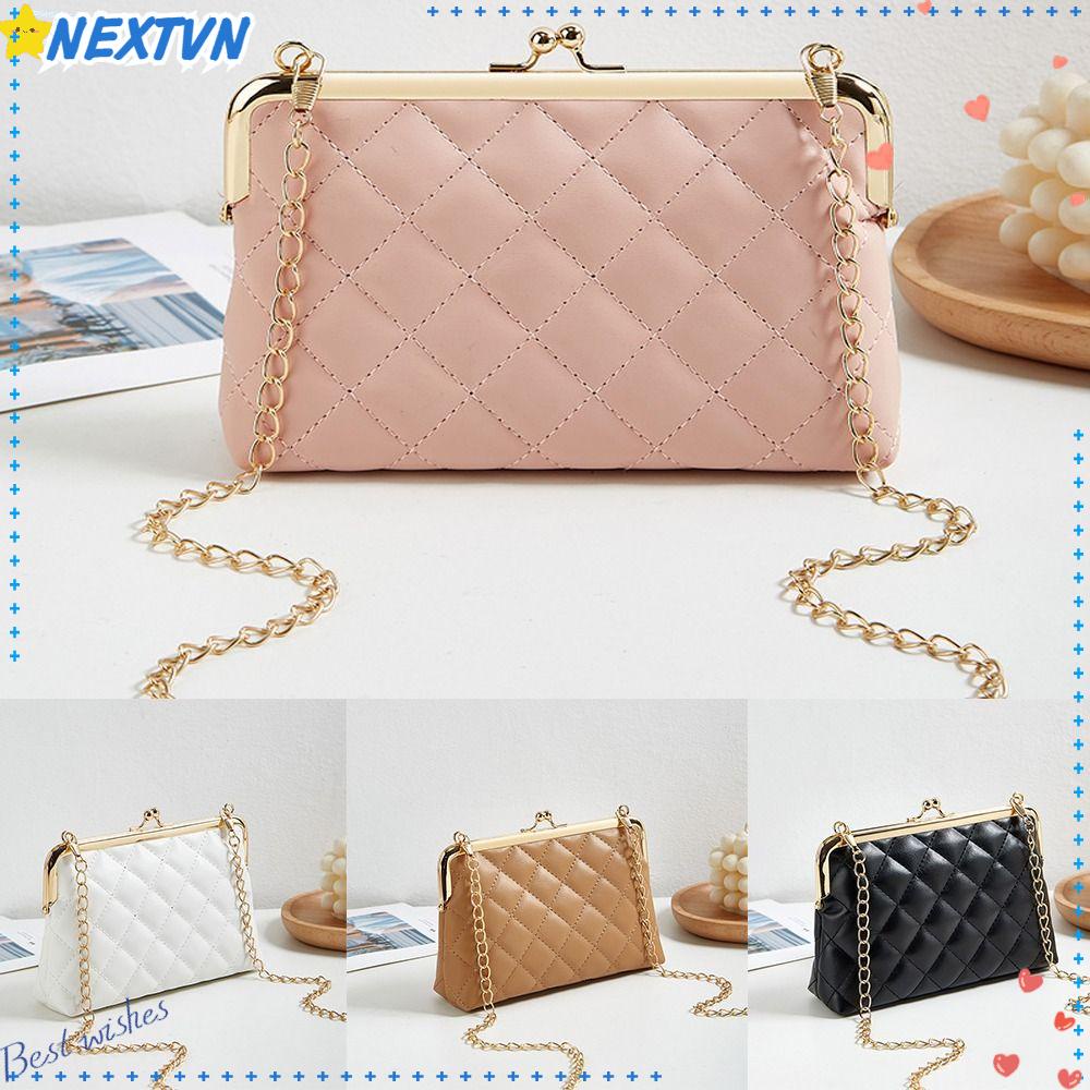 NEXTVN Túi Đeo Chéo Bằng Da PU Họa Tiết Kẻ Sọc Phối Dây Đeo Sợi Xích Thời Trang Cho Nữ