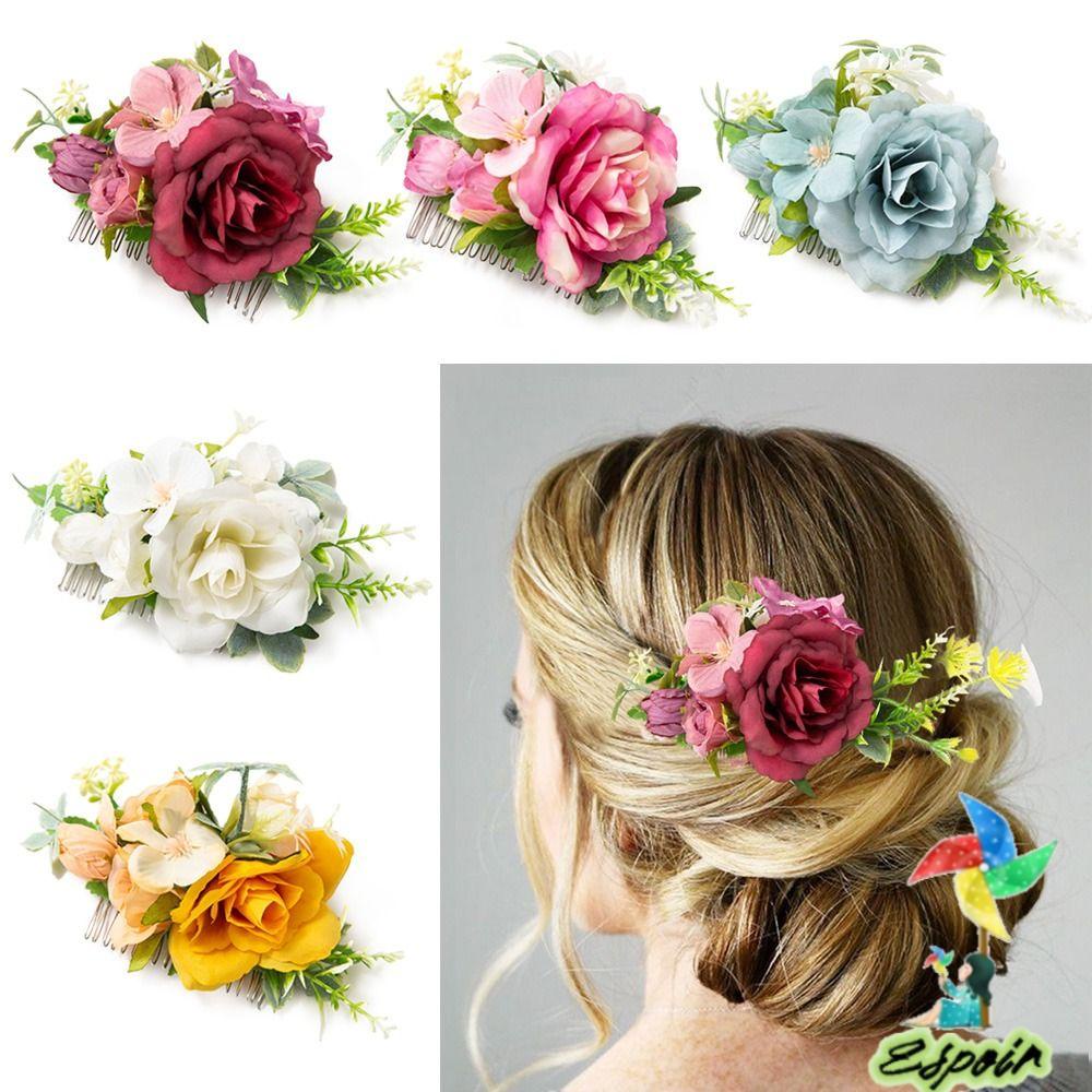 ESPO Lược Cài Tóc Hình Hoa Đính Pha Lê Cho Cô Dâu