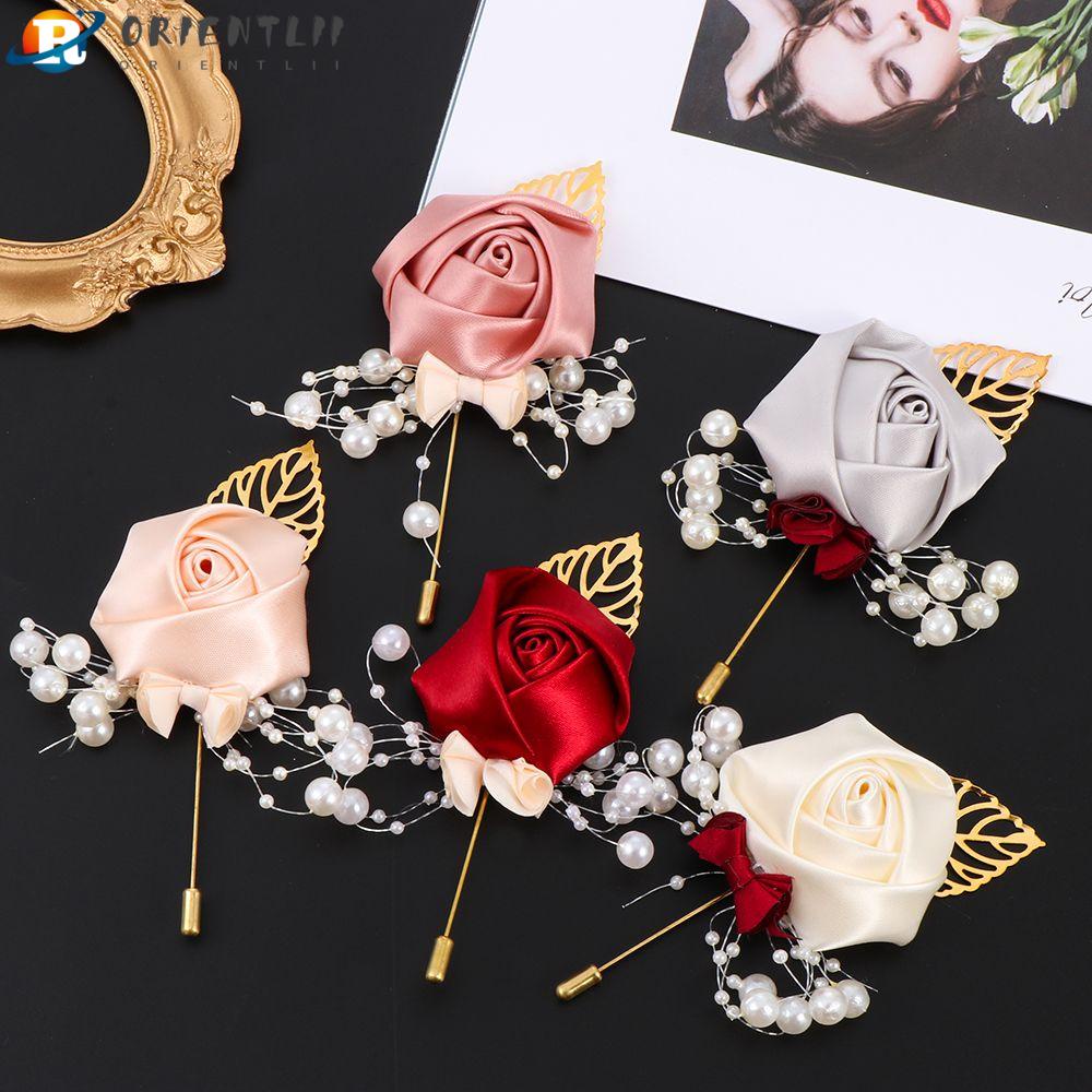 ORIENTLII Hoa Hồng Xâu Hạt Tinh Tế Thời Trang Làm Phụ Kiện Đám Cưới Boutonniere