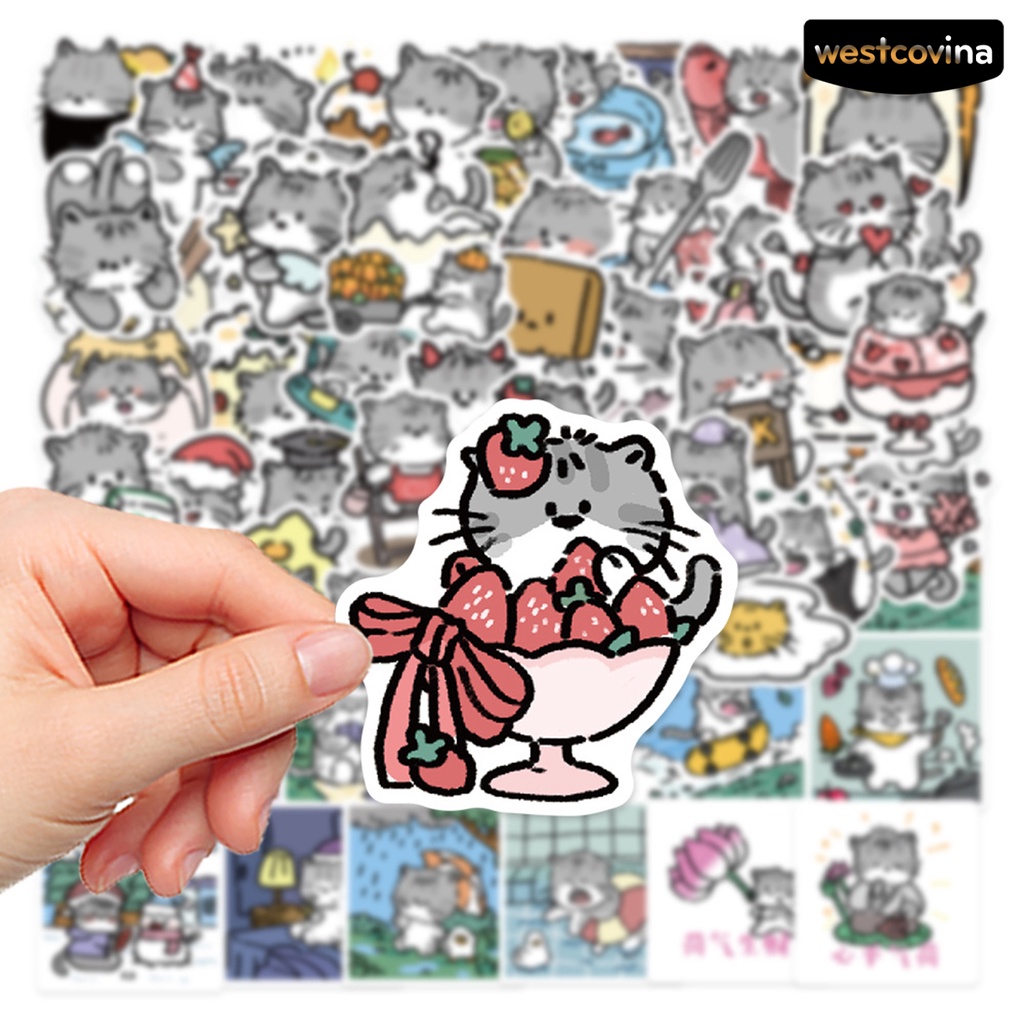 [WSTN]✎Bộ 60 Miếng Dán PVC Chống Thấm Nước Tự Dính Hình Mèo Hoạt Hình Dễ Thương Có Thể Tháo Gỡ Trang Trí Vali
