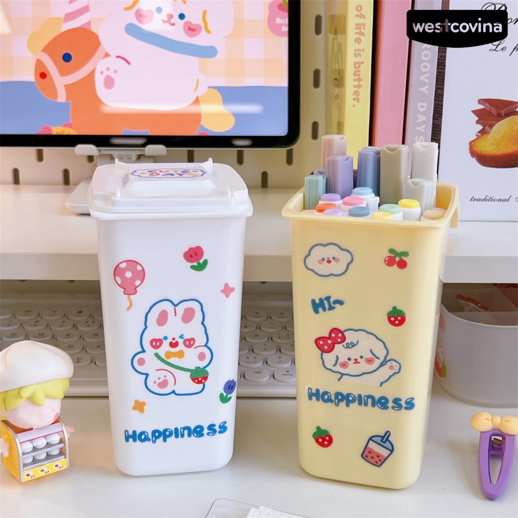 [WSTN] [WSTN]✎Thùng Rác Để Bàn Cỡ Lớn In Họa Tiết Hoạt Hình Có Nắp Đậy Tiện Dụng Ốp
