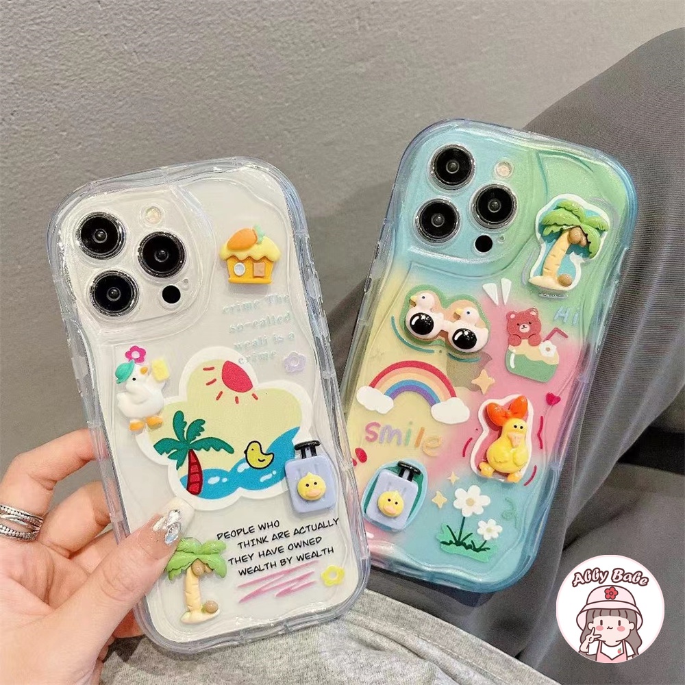 Ốp Điện Thoại TPU Mềm Trong Suốt Họa Tiết Cây Dừa / Bãi Biển 3D Chống Bẩn Cho IPhone 14 Pro Max 12 11 Pro Max X XS XR 7Plus