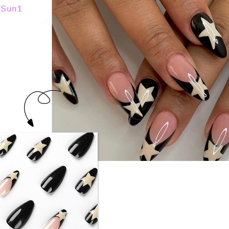 Hộp 24 Móng Tay Giả Y2k Dạng Nhấn Hình Ngôi Sao Có Độ Che Phủ Tốt