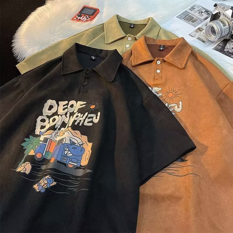 Bộ Áo Thun polo Tay Ngắn Phối Quần Short Da Lộn Thời Trang Đường Phố Mỹ Chất Lượng Cao Cho Nam