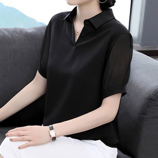Áo sơ mi chiffon tay ngắn cổ chữ v plus size
