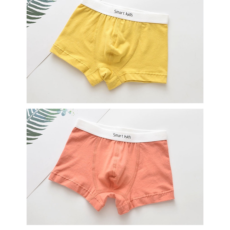 Set 5 Quần Lót Boxer Cotton Mềm Mại Màu Trơn Thoải Mái Cho Bé Trai 3-12 Tuổi