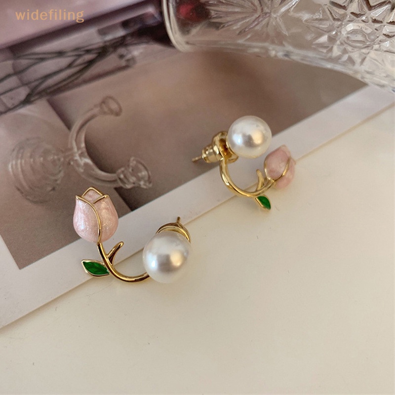 1 Cặp Bông Tai Hình Hoa Tulip Đính Ngọc Trai Trắng Tinh Tế Ngọt Ngào Cho Nữ