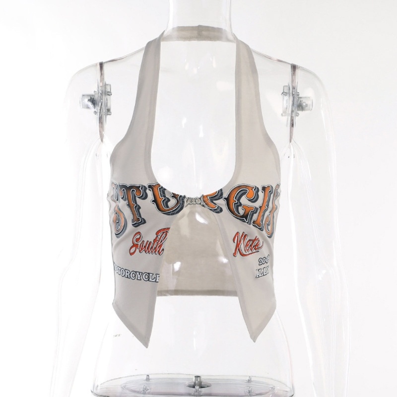 Áo Croptop Hai Dây Hở Lưng In Chữ Y2K Thời Trang Mùa Hè Quyến Rũ Cho Nữ