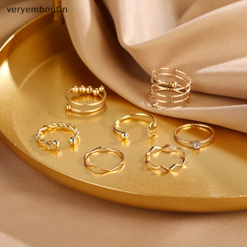 Bộ 7 Nhẫn Hở Phong Cách Bohemian Có Thể Điều Chỉnh Dùng Làm Quà Tặng Sinh Nhật Cho Bạn Gái