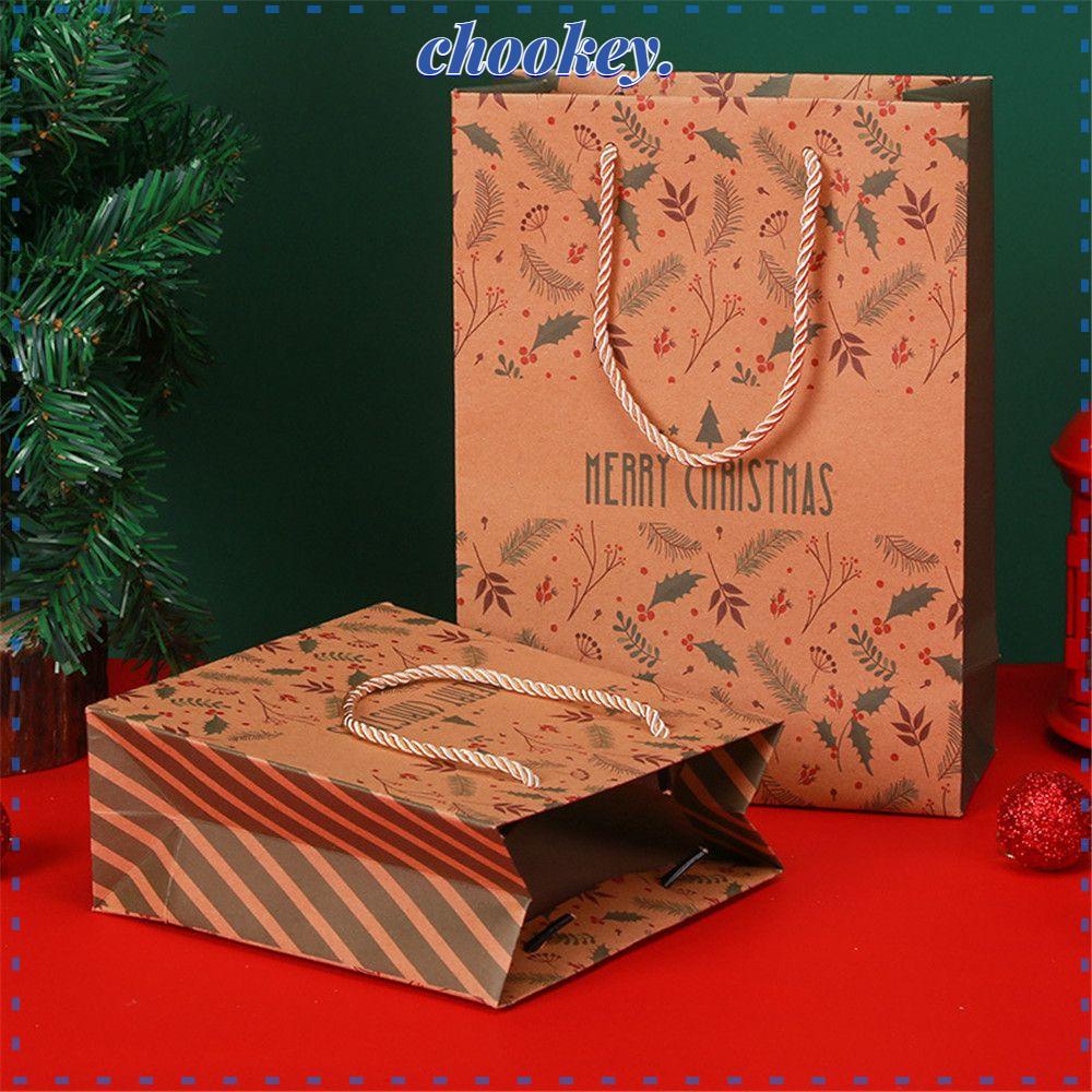 CHOOKEY Túi Giấy Kraft Đựng Quà Giáng Sinh Có Thể Tái Chế Với Tay Cầm Trang Trí